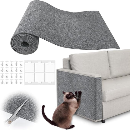 Cat Scratch Furniture Protector - 118" x 15.8" Trimmable Self-Adhesive Cats Claws Scratch Pads, DIY Cat Climbing Couch Protector for Scratch Post Cat Tree Replacement Indoor (Light Gray)