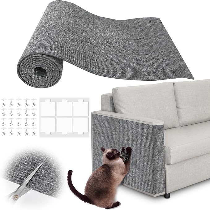 Cat Scratch Furniture Protector - 40" x 17" Trimmable Self-Adhesive Cats Claws Scratch Pads, DIY Cat Climbing Couch Protector for Scratch Post Cat Tree Replacement Indoor (Light Gray)
