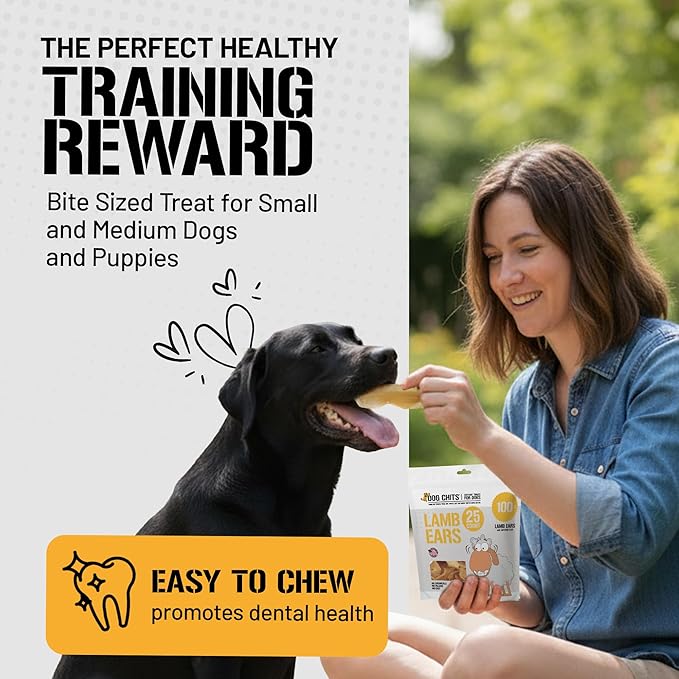 Dog Chits Lamb Ears for Dogs – 100% Natural Baked Lamb Ear Dog Treats – Grain-Free, High Protein, Lower Fat Training Chews – Dental Health & Joint Support – for Medium and Small Pups – 35 Pack