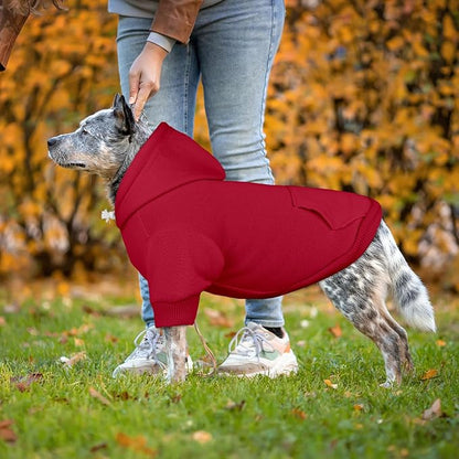 Dog Sweaters for Large Dogs Pet Sweater Solid Soft Brushed Fleece Dog Hoodie Clothes Pet Hoodie Sweatshirt with Pocket(Red-XXL)