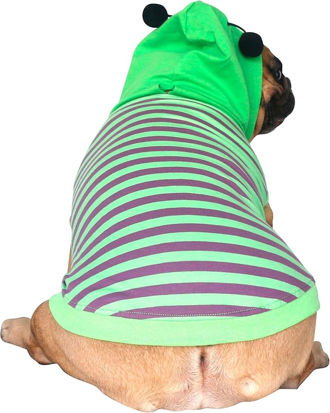 iChoue French Bulldog Bee Honeybee Bumblebee Caterpillar Insect Halloween Costumes Hoodies Sleeveless Clothes Outfits Cosplay Shirts for Dogs Frenchie Pug Boston - Green Purple, Large