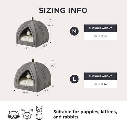 Bedsure Cat Beds for Indoor - 2 in 1 Cat Cave House Tent for Kittens and Small Pets with Removable Washable Cushioned Pillow, Foldable Kitten Hideaway with Non-Slip Bottom, Grey, 16 inches