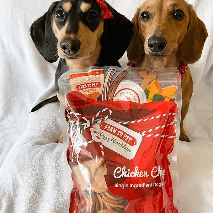 Farm To Pet Holiday Chicken Chipmas Feast Dog Training Treats - Chicken Chips, Single Ingredient, Lean, All Natural, Healthy Treats for Small, Medium, Large Dog Breeds, & Puppies, Made in USA