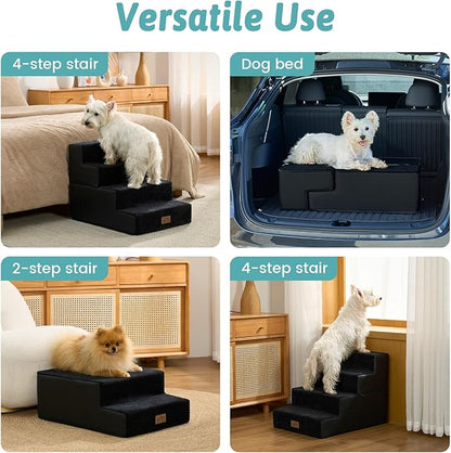Dog Stairs for Small Dogs, 4 Tier Removable Wider Pet Stairs for Couch and Bed, 17.7" H Dog Steps for Old Cats, Puppy, Small Dogs, 17.7x23.6x17.7 inch, Black