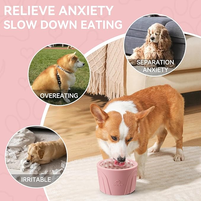 Dog Slow Feeder Lick Bowl, Anxiety Relief Dog Licking Mat Treat Dispenser, Non-Slip Anti-Choking Slow Eating Lick Bowl for Small Medium and Large Breed Dogs, BPA Free Silicone (M-L)