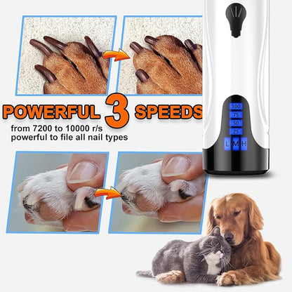 YABIFE Dog Nail Trimmers and Dog Nail Clippers Kit, Whisper Quiet Electric Grinder with Light, for Small, Medium, Large Dogs, Cats Toenail Grooming, 3 Speeds