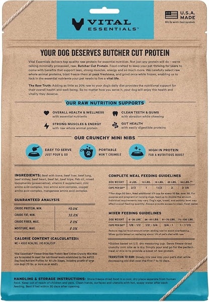 Vital Essentials Freeze-Dried Raw Beef Crunchy Mini Nibs | Complete Meal or Mixer Dog Food | 14 oz