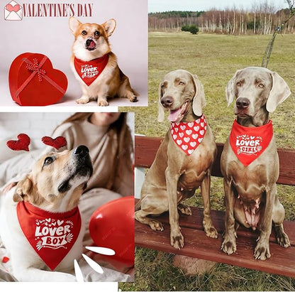 Dimidium Valentines Day Dog Bandanas 2 Pack, Love Pet Scarf for Boy & Girl Dogs, Premium Durable Fabric, Heart Bandana for Small & Medium Dogs (Medium)