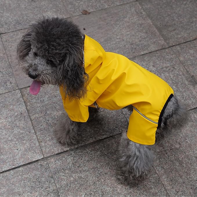 Four-Legged Full Coverage Waterproof Dog Raincoat with Reflective Features Pet Raincoats for Large Medium Small Dogs Yellow 2XL