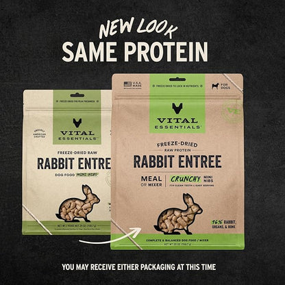 Vital Essentials Freeze-Dried Raw Rabbit Crunchy Mini Nibs | Complete Meal or Mixer Dog Food | 25 oz
