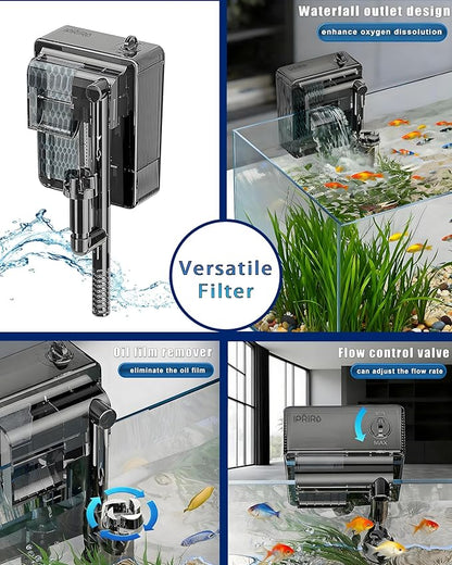 iPriro Fish Tank, 3 Gallon Ultra-Clear Glass Fish Aquarium, with Separator Plate for Betta, Fish Tank Starter kit with Filter and Adjustable Led Light, White