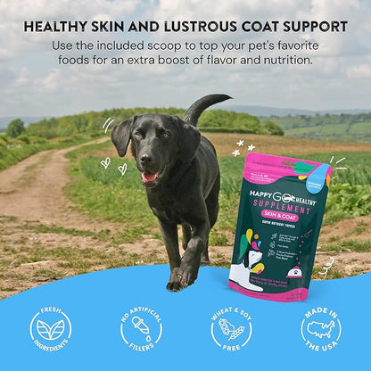 Skin & Coat Supplements for Dogs | Dog Itching Skin Relief & Promotes Shiny Skin Coat for Dogs | Rich in Omega 3 All-Natural Ingredients Tasty Kibble Dog Food Topper | 60 Count Pack