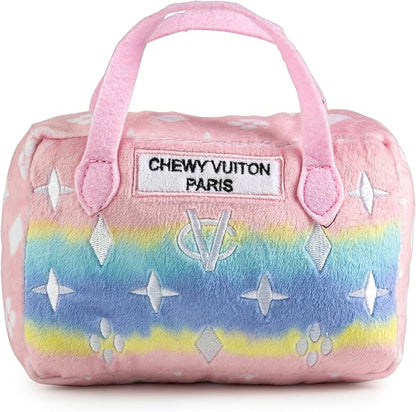 Haute Diggity Dog Pink Ombre Chewy Vuiton Handbag, Plush Designer Dog Toys with Interactive Squeaker, Stimulating Pet Enrichment, Machine-Washable & Safe Materials for All Breeds, Size Large