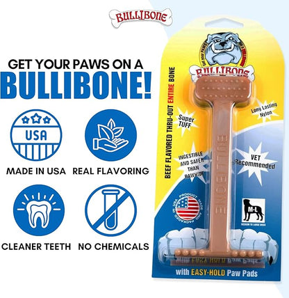 Bullibone Nylon Dog Chew Toy Nylon Bone - Improves Dental Hygiene, Easy to Grip Bottom, and Permeated with Flavor (Beef, Large - 3 Pack)