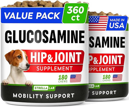 Glucosamine for Large Dogs - Joint Supplement Large Breed w/ Omega-3 Fish Oil - Chondroitin, MSM - Advanced Mobility Chews - Joint Pain Relief - Hip & Joint Care - Chicken Flavor - 360Ct - Made in USA