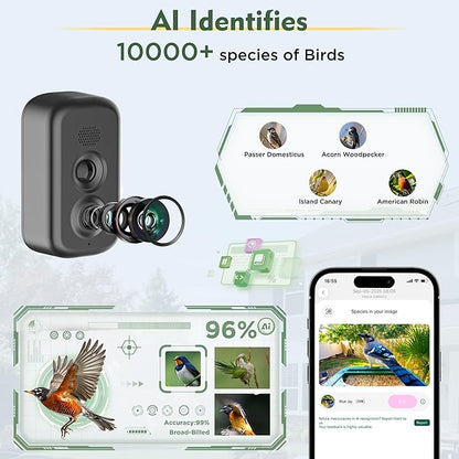 Hibird 4K HD Smart Bird Feeder with Camera Solar Powered, 2.4GHz/5GHz Dual WiFi Auto Capture Bird Video, Real-time Notifications & Live Streaming, AI Identify 10000+ Species for Gift