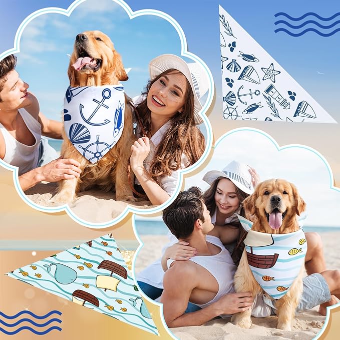 Huhumy 100 Pcs Ocean Dog Bandanas Bulk Pet Bibs Colorful Triangle Pet Ocean Scarf Bandanas for Medium Large Dogs Birthday Summer Beach Holiday Costume Decor