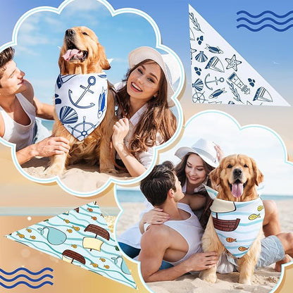 Huhumy 100 Pcs Ocean Dog Bandanas Bulk Pet Bibs Colorful Triangle Pet Ocean Scarf Bandanas for Medium Large Dogs Birthday Summer Beach Holiday Costume Decor