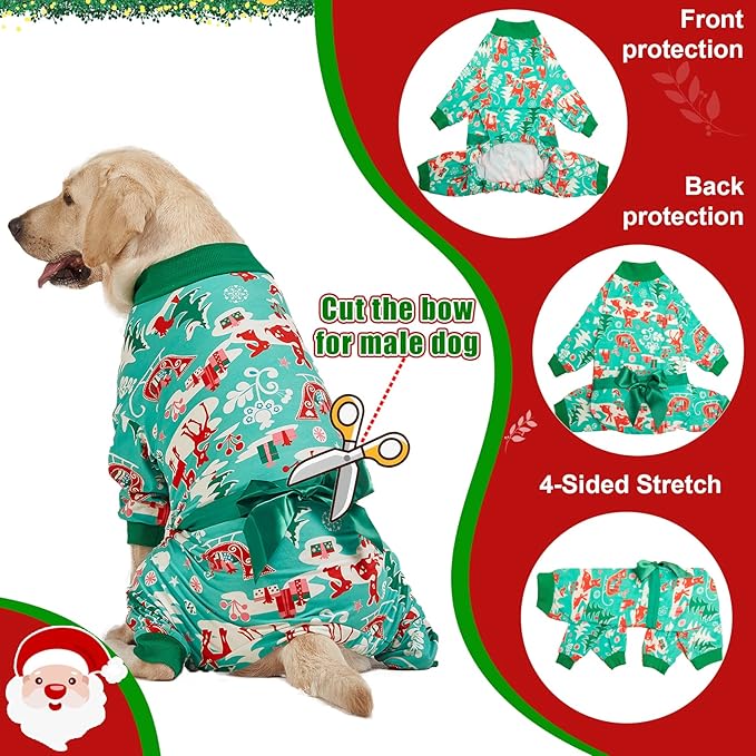LovinPet Large Dog Christmas Pajamas for Dogs - Shirts for Big Dogs Xmas Holiday Costume Lightweight Pullover, Christmas Critters Aqua Prints Large Dog Pjs, Pitbull Dog Onesie, Pitbull Pajamas,L