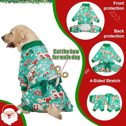 LovinPet Large Dog Christmas Pajamas for Dogs - Shirts for Big Dogs XMAS Holiday Costume Lightweight Pullover, Christmas Critters Aqua Prints Large Dog Pjs, Pitbull Dog Onesie, Pitbull Pajamas, Medium