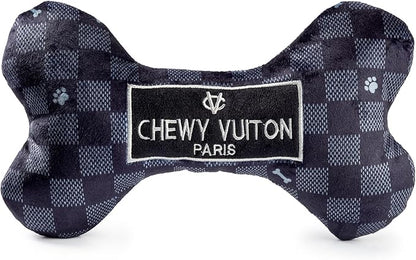 Haute Diggity Dog Black Checker Chewy Vuiton Bone, Plush Designer Dog Toys with Interactive Squeaker, Stimulating Pet Enrichment, Machine-Washable & Safe Materials for All Breeds, Size XL