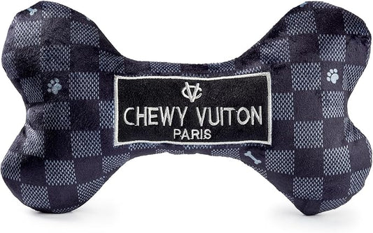 Haute Diggity Dog Black Checker Chewy Vuiton Bone, Plush Designer Dog Toys with Interactive Squeaker, Stimulating Pet Enrichment, Machine-Washable & Safe Materials for All Breeds, Size XL