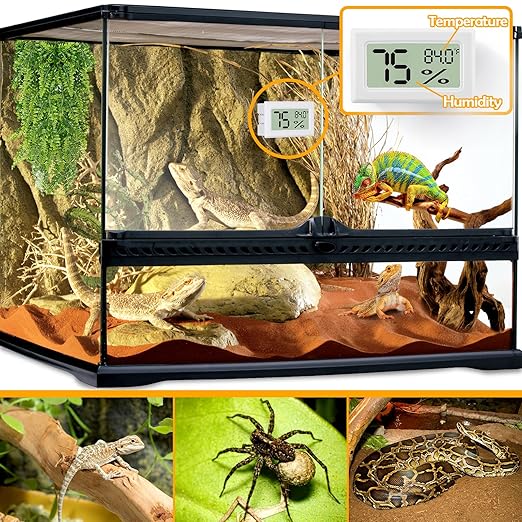 Bearded Dragon Accessories, 2 PCS Rectangle Reptile Thermometer and Humidity Gauge, Reptile Tank Accessories for Jumping Spider, Leopard Gecko, Hermit Crab, Gecko, Ball Python, Lizard