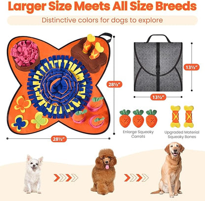 Snuffle Mat for Dogs 32''X20'' for Large Dogs with Dog Leash, Nosework Interactive Sniffing Mat for Cats Rabbits, Slow Feeding Mat for Foraging and Stress Relief (Orange, 32"x20")