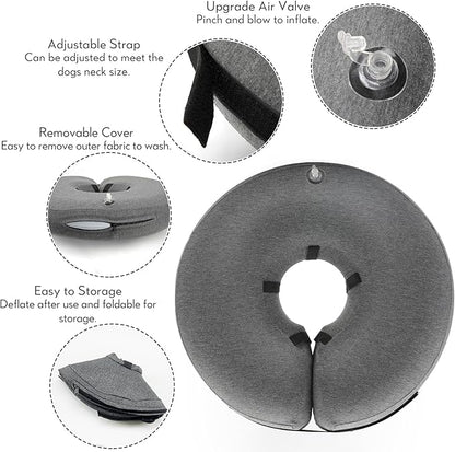 MIDOG Dog Cone - Inflatable Soft Donut Collar Alternative for Dogs After Surgery, Protective Recovery Collar Prevents Licking, Comfortable E-Collar Alternative for Small Medium Large Dogs (Gray,XS)