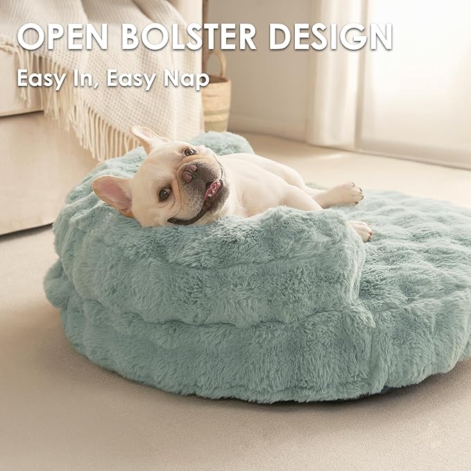 EHEYCIGA Medium Dog Bed and Large Cat Couch – Fluffy Faux Rabbit Fur Pet Sofa for Small and Medium Dogs, Washable Removable Cover, Waterproof and Non-Slip, 30 Inch, Sage Green