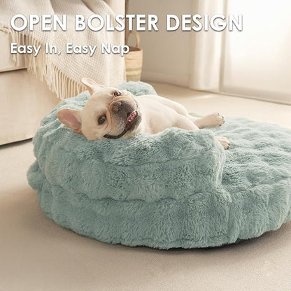 EHEYCIGA Medium Dog Bed and Large Cat Couch – Fluffy Faux Rabbit Fur Pet Sofa for Small and Medium Dogs, Washable Removable Cover, Waterproof and Non-Slip, 30 Inch, Sage Green