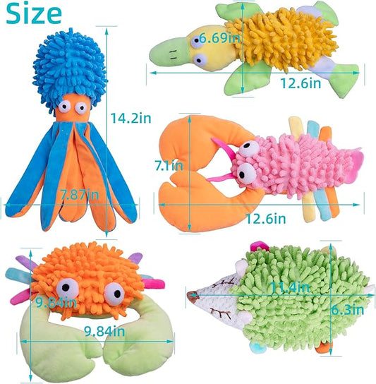 MIXCOTIA 5 Pack Dog Squeaky Toys Bulk Set,Puppy Teething Chew Pet Dog Toy for Small Medium Dogs,Soft Plush Stuffed Crinkle Sound Interactive Fun for Puppy