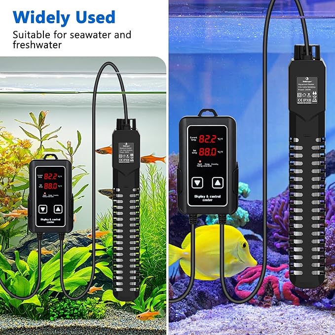 fishkeeper 300W Aquarium Heater, Submersible Fish Tank Heater with Dry-Burn Protection,LED Digital Thermostat,Accurate Temperature Protection for Freshwater and Saltwater 40-75 Gallon