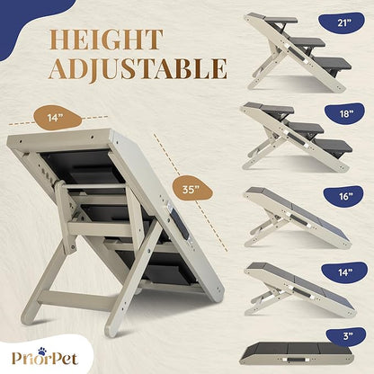 Dog Steps for Bed & Couch 2-in-1 Dog Stairs/Ramp - Height Adjustable Dog Ramp for Couch 7” - 20” - Pet Stairs, Dog Stairs for Small Dogs - Easy to Move Pet Steps with Landing Platform, Gray