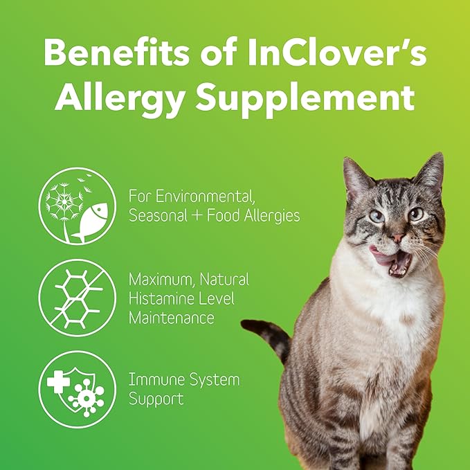 InClover Natural Dog and Cat Allergy Relief Supplement with Turmeric, Mangosteen, and Bromelain - for Pets with Seasonal or Environmental Allergies. Supports Immunity and Maintains Histamine Levels