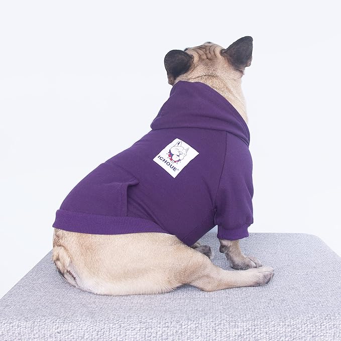 iChoue French Bulldog Frenchie Clothes Hoodies for Dogs Pug English Boston Terrier Bully Pitbull Corgi Sweatshirt Sweater Clothing - Dark Purple/XLarge