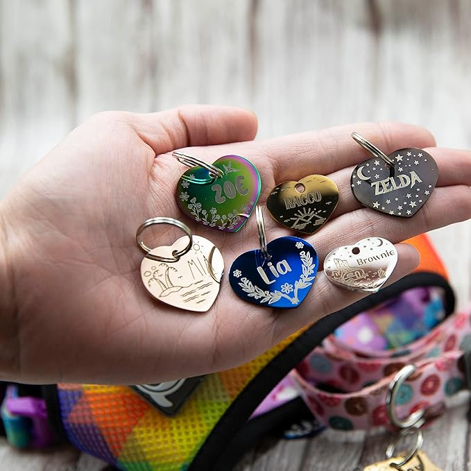 Personalized Dog Tag with 5 Lines of Custom Deep Engraved Durable Stainless Steel Pet ID Name Tag Designer Small Size Heart