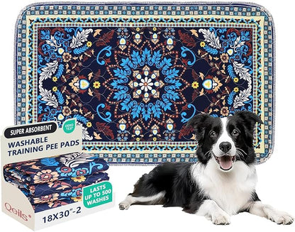 Qeils Washable Pee Pads, Reusable Puppy Pads Super Absorbent Leakproof Dog Training Pads, Non-Slip Wee Wee Pads for Crate, Floor, Potty Pads Feeding Mat Dog Pee 2 Pack 18"x30"