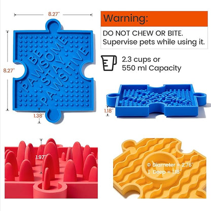 HowGo Puzzle Slow Feeder Lick Mat for Dogs, 38+ Suction Cups|Non-Slip Heavy Duty Maze Enrichment Bowl BPA-Free Silicone|Reduce Boredom Anxiety Free Combination (2PCs, Blue&Red)