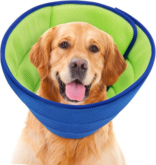 Soft Dog Cone Collar Alternative - Adjustable Comfy Cones for Large/Medium/Small Dogs to Stop Licking After Surgery, Comfortable Fabric Elizabethan Collars, Head Cone of Shame for Neuter Recovery - S