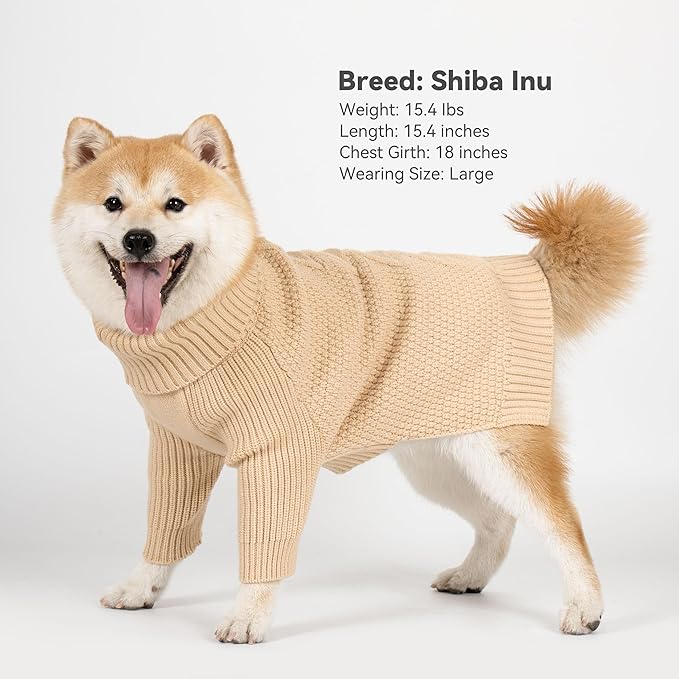 cyeollo Dog Sweater Turtleneck Knitted Sweaters with Long Sleeves Winter Clothing Dog Clothes Sweaters for Medium Large Dogs