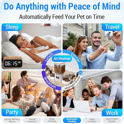 Timed Automatic Cat Feeder 2 Cats with Slow Feed: Dual Automatic Dog Feeder with Information Visualization, Programmable Cat Food Dispenser for Multiple Pets,Detachable for Easy Clean-29 Cup