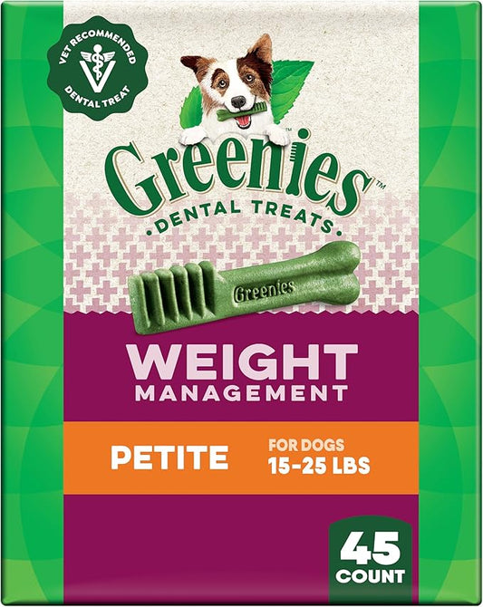 Greenies Veterinarian-Recommended Weight Management Adult Natural Dental Dog Treats Petite Size, 27 oz. Pack, 45 Count