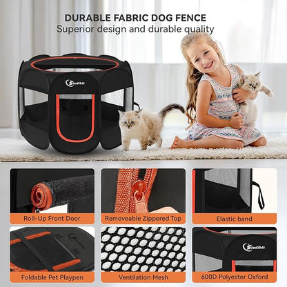 Black Dog Cat Playpen, Puppy Pet Playpen Indoor for Small Dog Crate Tent Cage Outdoor, Portable Pop Up Dogs Enclosure Kennel with Carrying Case for Dogs/Cats/Rabbits