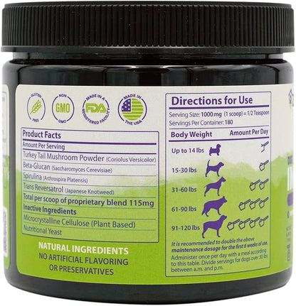 ZENAPET Dog Immune Support Premium Powder Topper, Turkey Tail, Spirulina & Beta-Glucan, Supports a Healthy Immune System & Digestion, Human-Grade, Made in USA