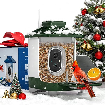 Smart Bird Feeder with Camera, AI Identify Bi rd Species Solar Powered,Full HD Live Video Bird Feeder Camera, 2.4Ghz WiFi,Nstant Arrival Alerts - Best Gifts for Bi rd Lover
