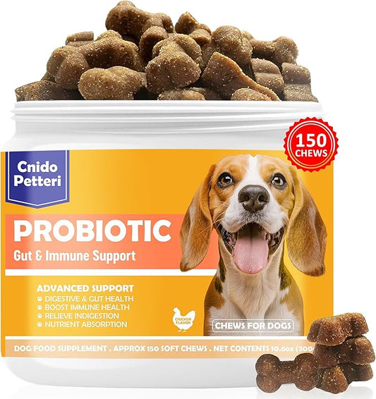 Probiotics for Dogs,6 Digestive Probiotics & 6 Enzymes for Gut Health,Digestion & Gut Support,Helps Diarrhea, Yeast Infection, Upset Stomach,Allergies & Immune System Support-150 Chews