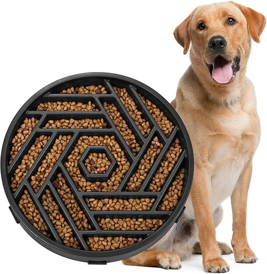 WHIPPY Slow Feeder Dog Bowl, Puzzle Maze Design to Slow Down Eating, 3-Cup Capacity, Anti-Gulping Food Bowl for Medium & Large Dogs,Black