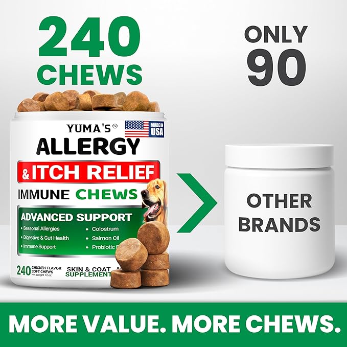 Dog Allergy Relief Chews - 240 Immune Treats - Dog Itching Skin Relief Treatment Pills - Anti-Itch - Itchy and Paw Licking - Omega 3 Fish Oil for Dogs Allergies - Dry Skin & Coat Supplement Vitamins