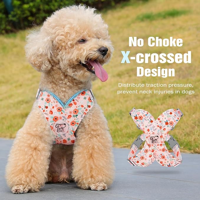 Pawaboo Small Dog Harness and Leash Set, Puppy Harness X-Frame No Pull No Choke, Dog Vest Harnesses Adjustable for Small Medium Sized Dogs,Soft Breathable Pet Harnesses for Walking, S, Pink Flowers